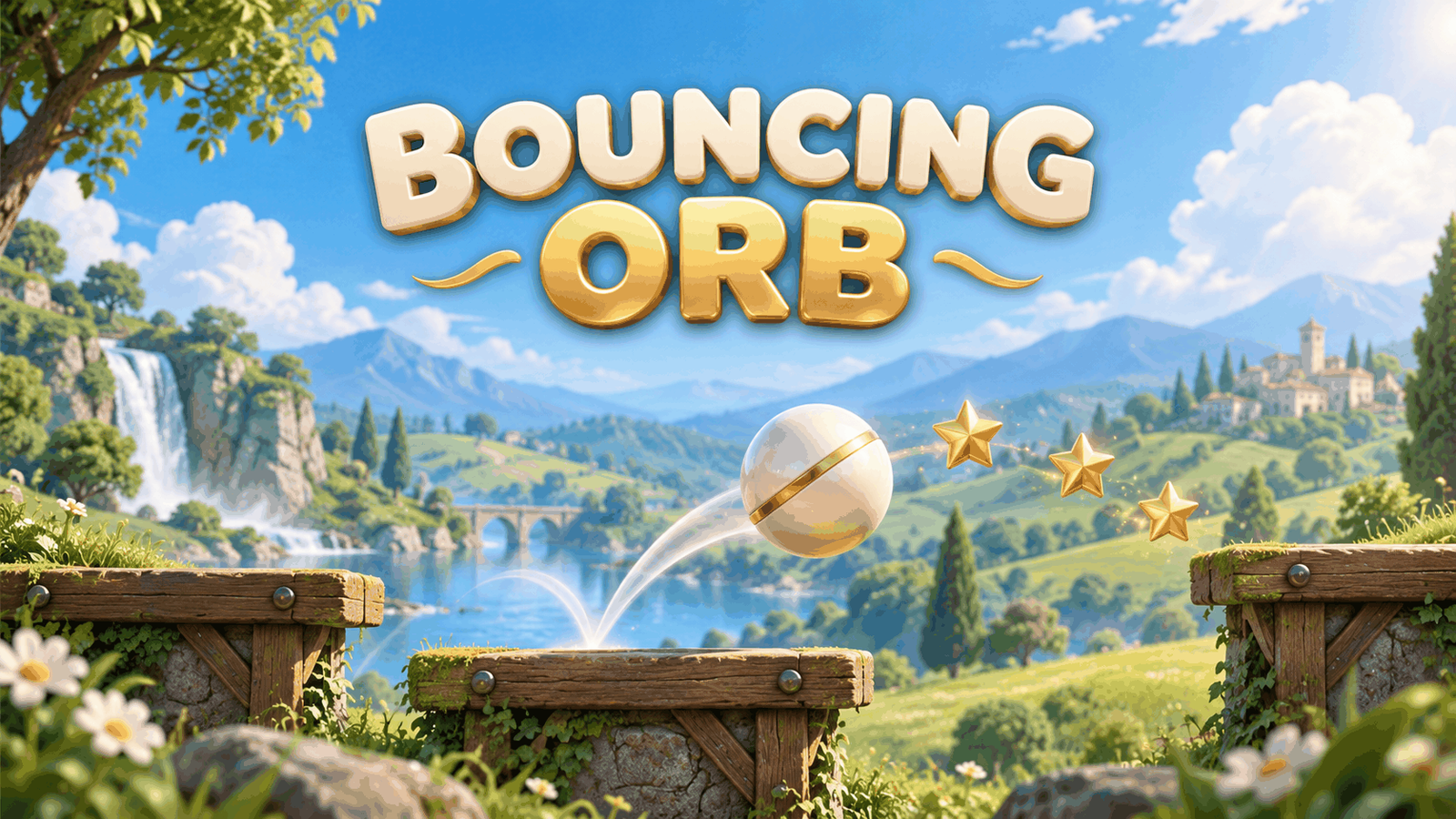 Bouncing Orb — a ceramic ball bouncing through a sunlit meadow